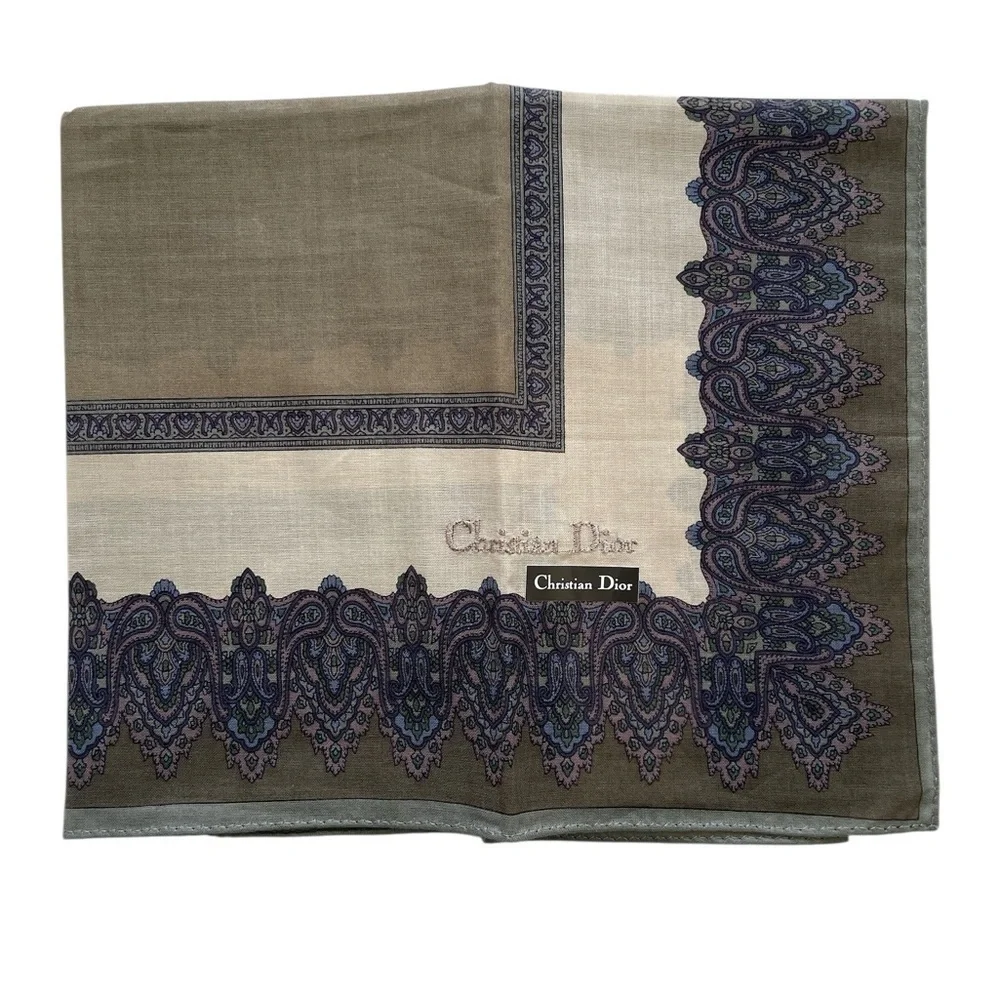 Authentic Christian Dior Vintage Blue and Cream Handkerchief